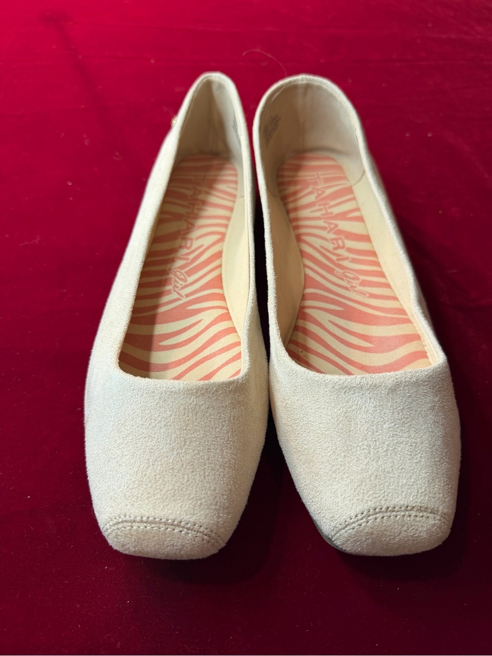 Tahari Cream Suede Square-Toe Ballet Flats